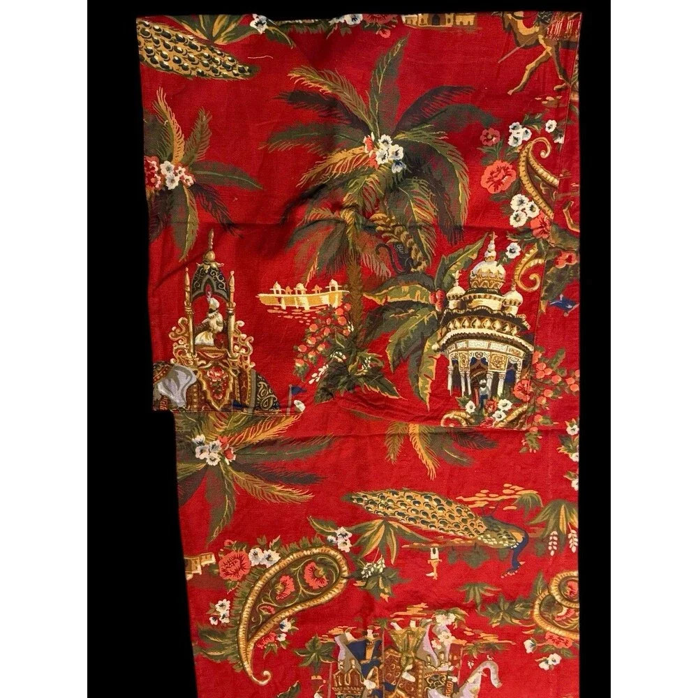 Pottery Barn Red Chinoiserie Elephant/Camel Palm Trees 2 Sided Table Runner